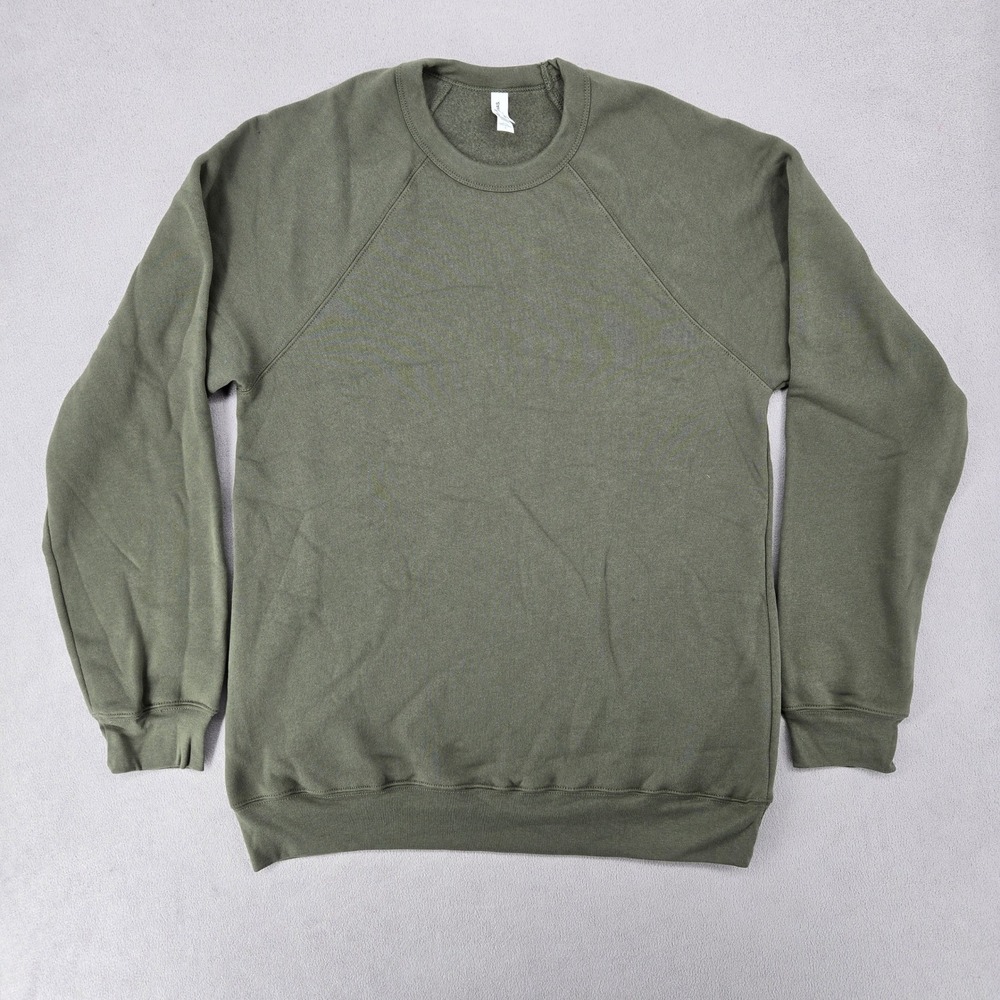 Bella + Canvas Unisex Large Olive Green Raglan Fleece Sweatshirt Minimalist